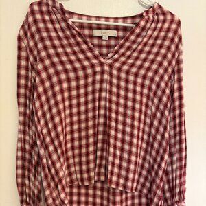 Loft Red Plaid Balloon Sleeve Top - SP